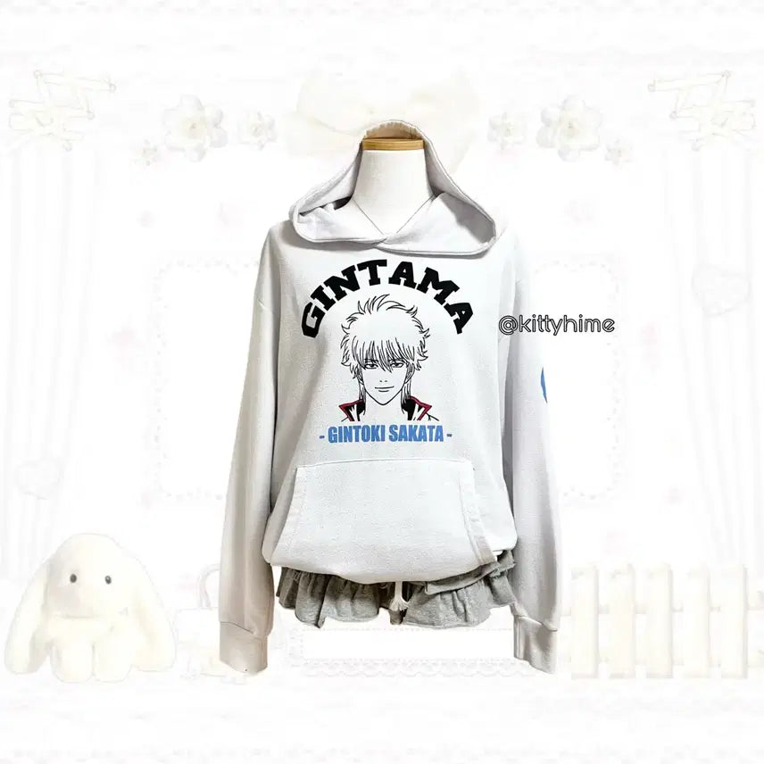 [BUNJANG] Gintama Sakata Gintoki Hooded Zip-up White / 긴타마 사카타 긴토키 캐릭터 후드티 화이트 긴토키후드집업 은혼