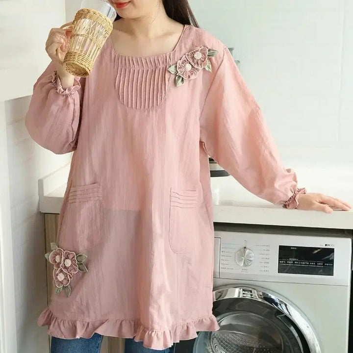 [BUNJANG] Floral Embroidered Apron / 앞치마