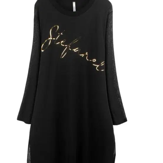 [BUNJANG] Black Long Length Printing T-Shirt for Women / 블랙 롱 기장 프린팅 여성 티셔츠