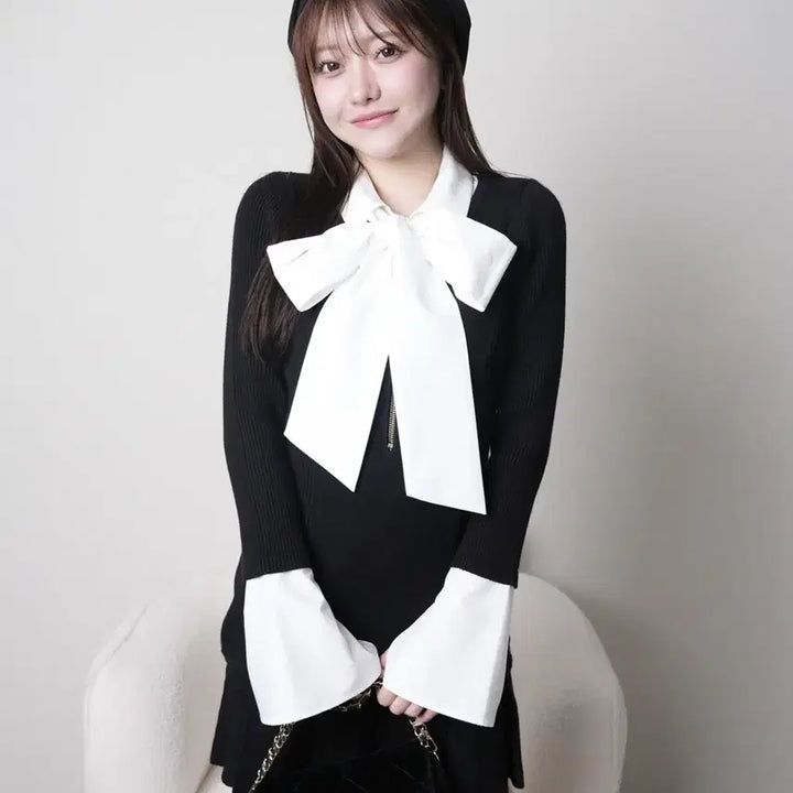 [SOLD OUT] 립서비스 스나계 리본 집업 원피스