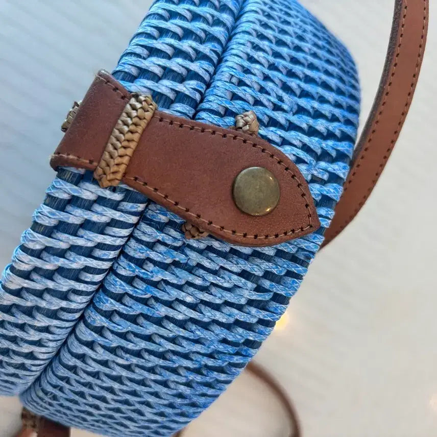 [BUNJANG] Rattan Woven Round Bag Blue / 라탄 짜임 원형 가방 블루