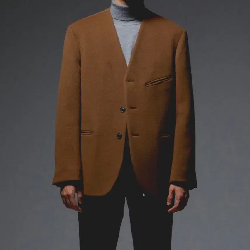 [BUNJANG] Vine Wool Collarless Blazer - Lux Brown / Vine Wool Collarless Blazer_ Lux Brown