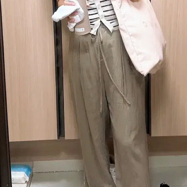 [BUNJANG] NannGoo Strap Banding Linen Pants Khaki / 난닝구 스트랩 밴딩 린넨 팬츠 카키 (55추천)