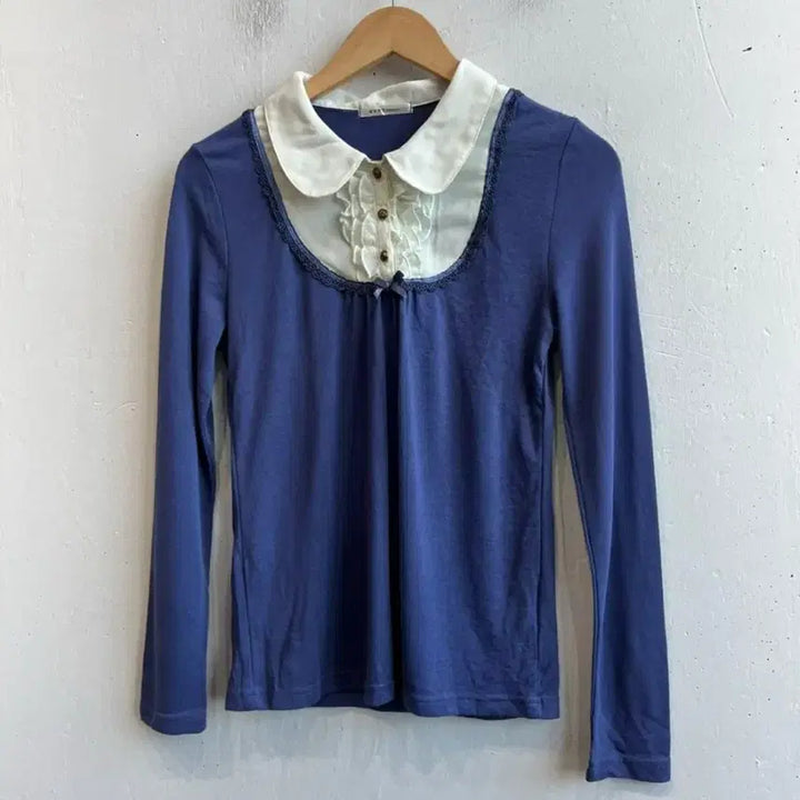 [SOLD OUT] 엑시즈팜 axes femme 프릴 레이스 블루 블라우스 일본 빈티지