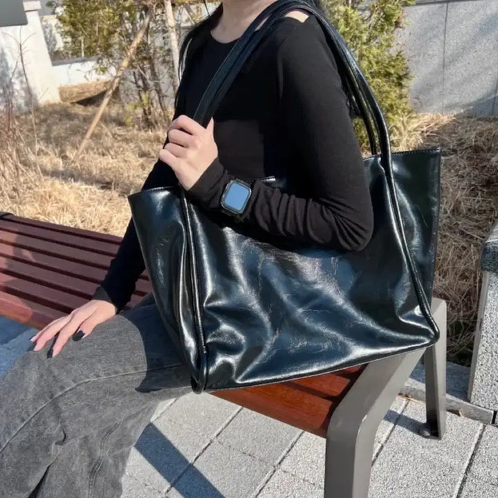[BUNJANG] Chromamood Leather Big Shopper Bag Black / <크로마무드> 보부상 빅 쇼퍼백 레더 가방 블랙