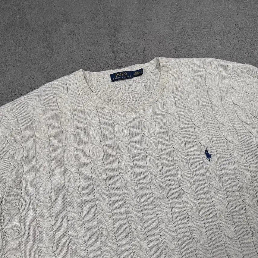 [BUNJANG] Polo Cotton Cable Knit Sweater XXL / 폴로 코튼 그레이 꽈배기 니트