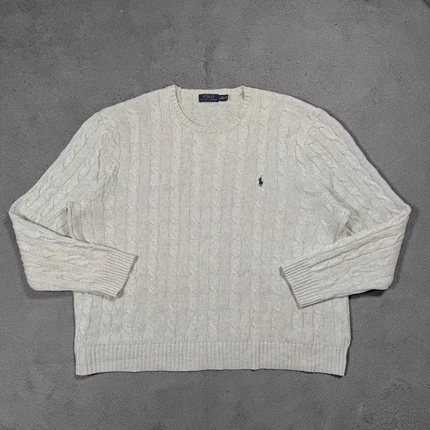 [BUNJANG] Polo Cotton Cable Knit Sweater XXL / 폴로 코튼 그레이 꽈배기 니트