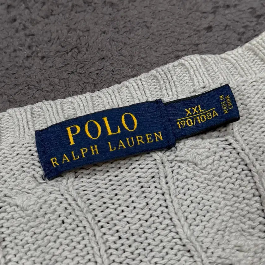 [BUNJANG] Polo Cotton Cable Knit Sweater XXL / 폴로 코튼 그레이 꽈배기 니트