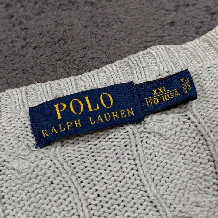 [BUNJANG] Polo Cotton Cable Knit Sweater XXL / 폴로 코튼 그레이 꽈배기 니트