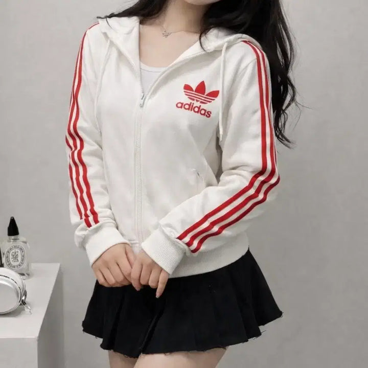 [BUNJANG] Adidas Firebird White Red Hoodie Track Top / 아디다스 파이어버드 흰빨 화이트 레드 후드집업 져지 트랙탑