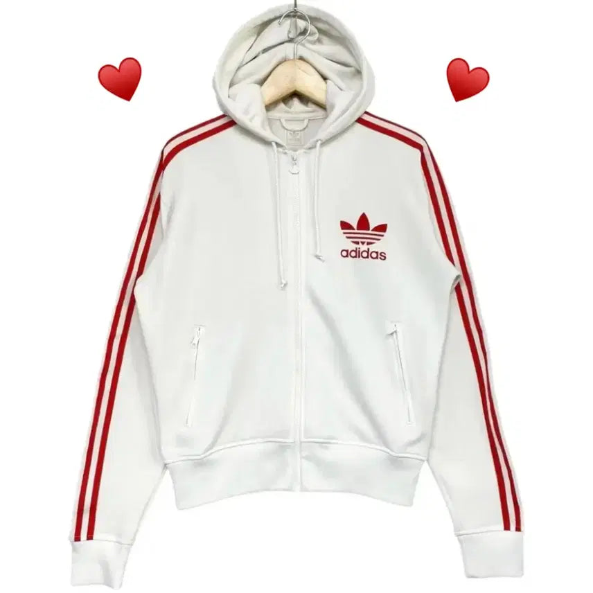 [BUNJANG] Adidas Firebird White Red Hoodie Track Top / 아디다스 파이어버드 흰빨 화이트 레드 후드집업 져지 트랙탑