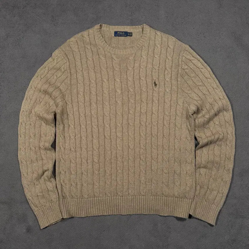 [BUNJANG] Polo Cotton Cable Knit Sweater Brown / 폴로 코튼 브라운 꽈배기 니트