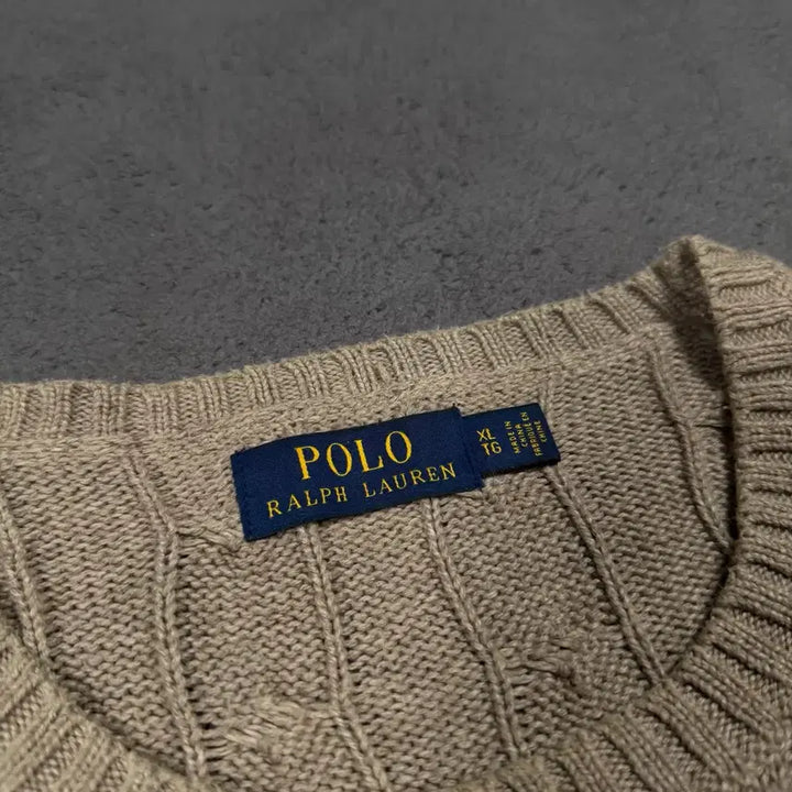 [BUNJANG] Polo Cotton Cable Knit Sweater Brown / 폴로 코튼 브라운 꽈배기 니트