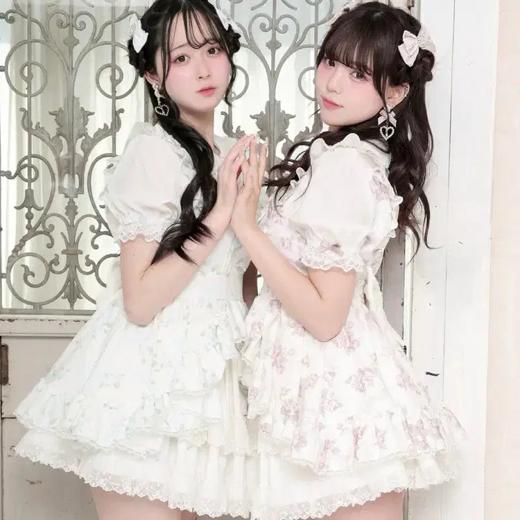[BUNJANG] NOEMIE Princess Flare Rose Rose Bouquet Half Sleeve Setup / 노에미 NOEMIE 프린세스 플레어 로즈 로즈 부케 반팔 셋업