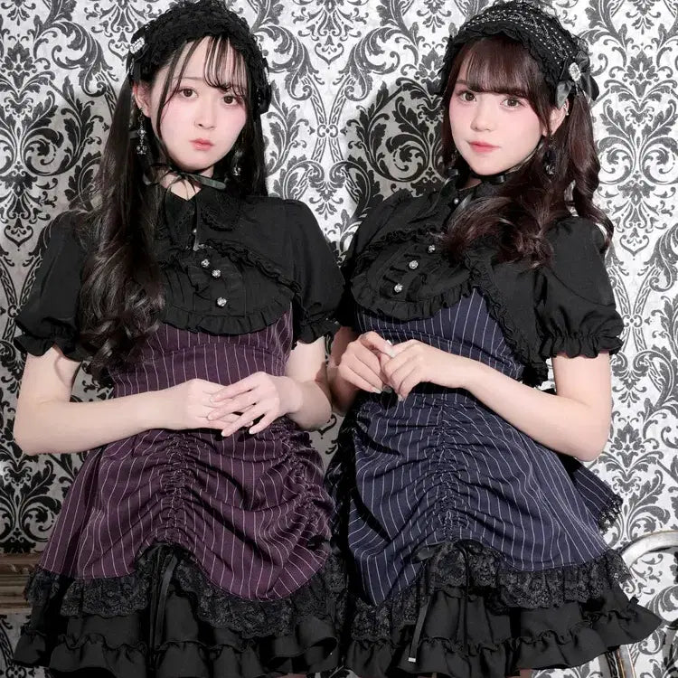 [BUNJANG] NOEMIE Gothic Bolero Droset Short Sleeve Setup / 노에미 NOEMIE 고딕 볼레로 드로스트 반팔 셋업