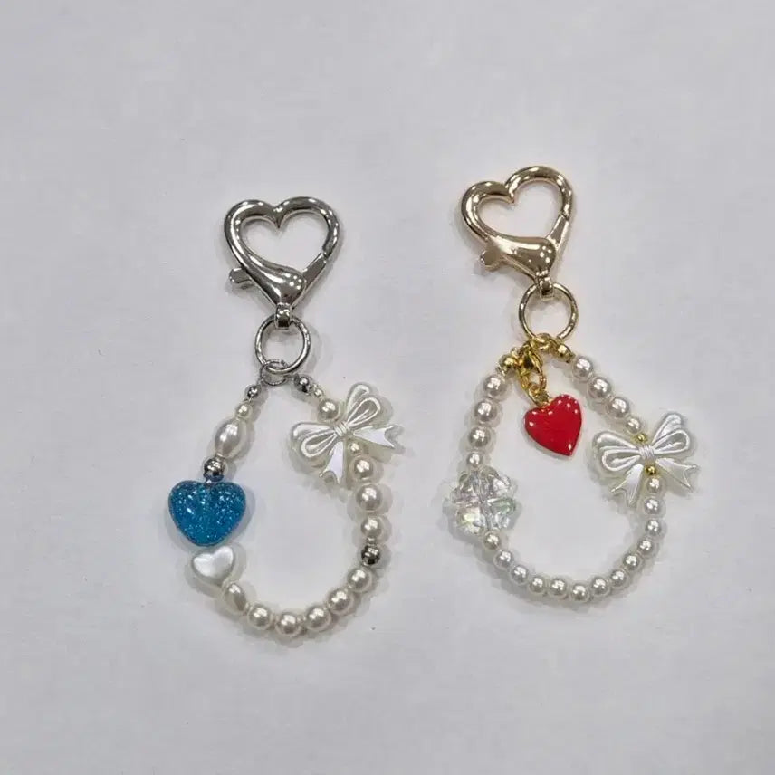 [BUNJANG] Handmade Pearl Keychain with Heart Ribbon / 하트 리본 진주 키링 2종 / 가방 키링 / 핸드메이드