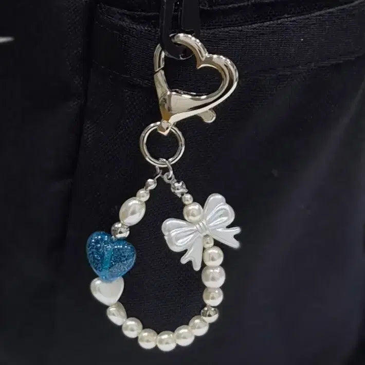 [BUNJANG] Handmade Pearl Keychain with Heart Ribbon / 하트 리본 진주 키링 2종 / 가방 키링 / 핸드메이드