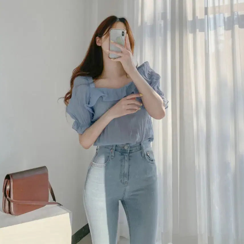 [BUNJANG] Wannabe Muse Frill See-Through Blouse / 워너비뮤즈 시스루 프릴 반팔 블라우스