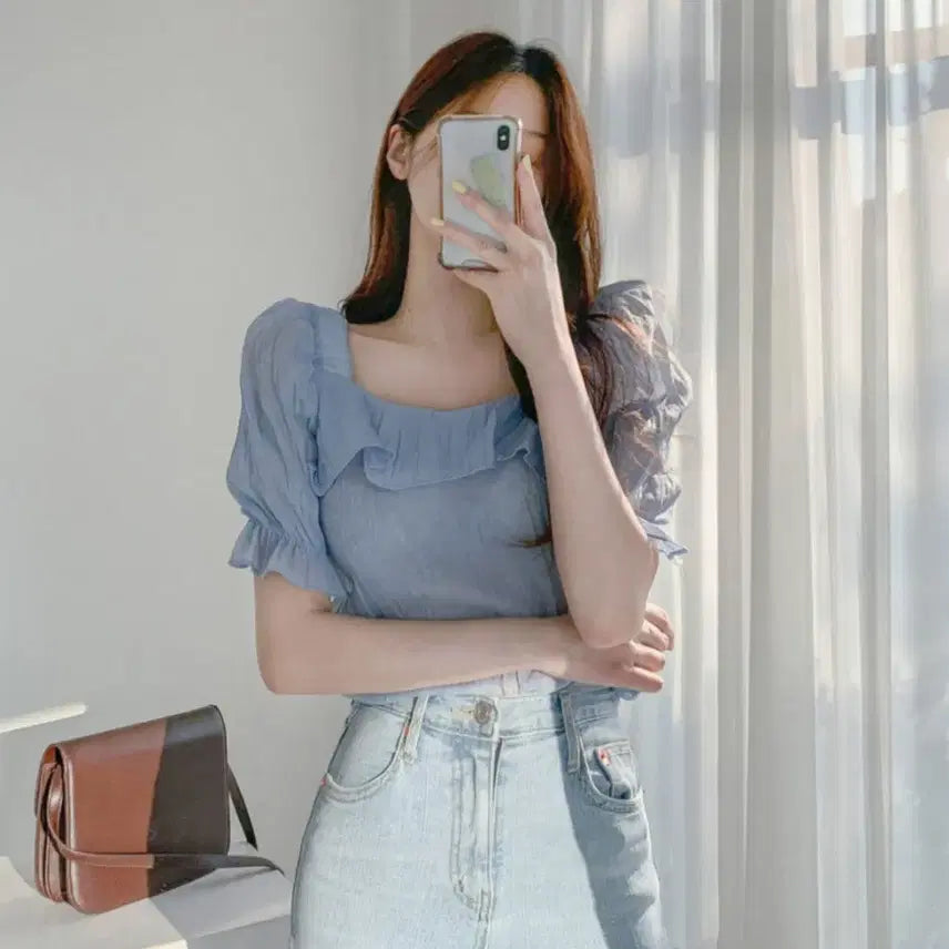 [BUNJANG] Wannabe Muse Frill See-Through Blouse / 워너비뮤즈 시스루 프릴 반팔 블라우스