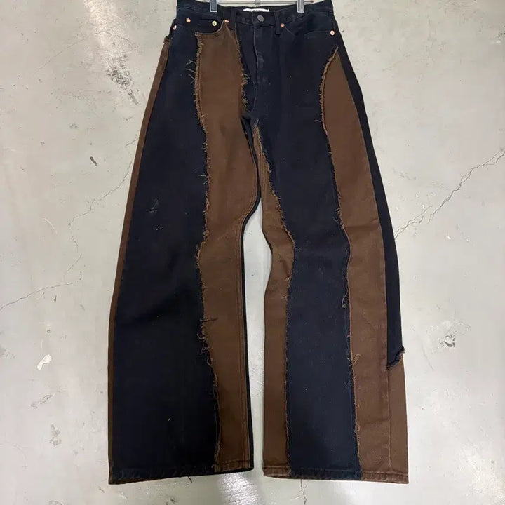 [BUNJANG] Vintage Denim Patch Wide Pants S / 만원샵 빈티지 데님 패치 와이드 팬츠 S