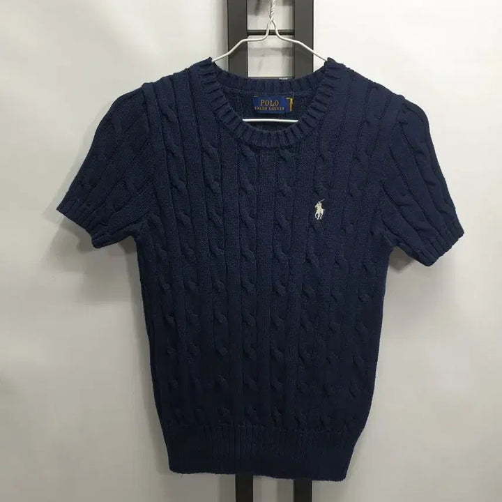[BUNJANG] Polo Ralph Lauren Cable Knit Cotton Sweater Navy / 폴로 랄프로렌 꽈배기 니트 반팔 코튼 케이블 스웨터 네이비