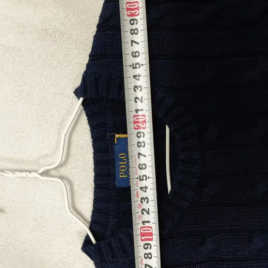 [BUNJANG] Polo Ralph Lauren Cable Knit Cotton Sweater Navy / 폴로 랄프로렌 꽈배기 니트 반팔 코튼 케이블 스웨터 네이비