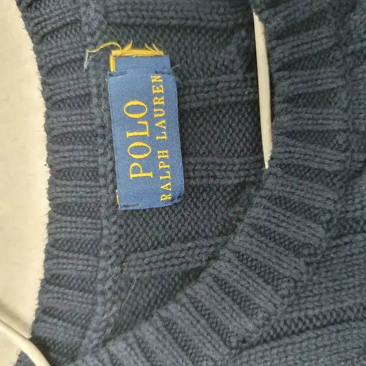 [BUNJANG] Polo Ralph Lauren Cable Knit Cotton Sweater Navy / 폴로 랄프로렌 꽈배기 니트 반팔 코튼 케이블 스웨터 네이비
