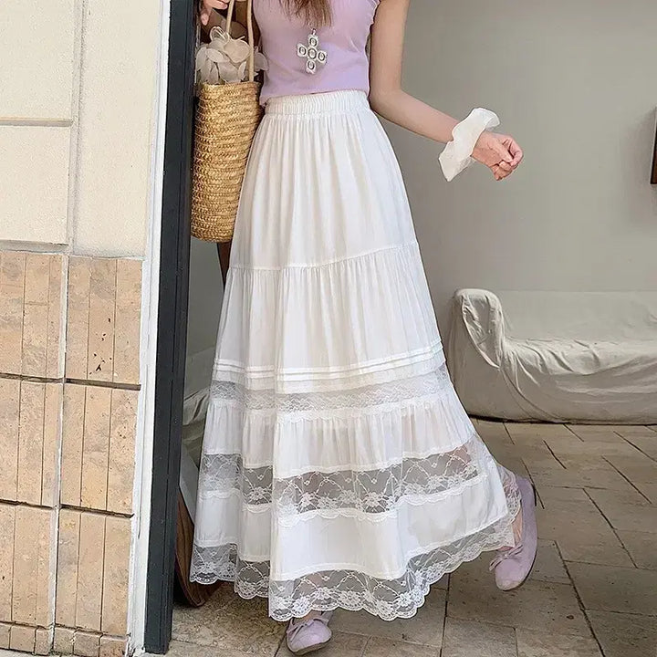 [BUNJANG] White Flower Mir Lace Punching Long Skirt / [새상품/빠른발송] 화이트 플라워 미르 레이스 펀칭 롱스커트 치마