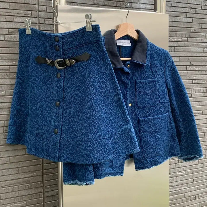 [BUNJANG] Sonia Rykiel Jacquard Denim Jacket and Skirt Set / 소니아 리키엘 자카드 데님 셋업