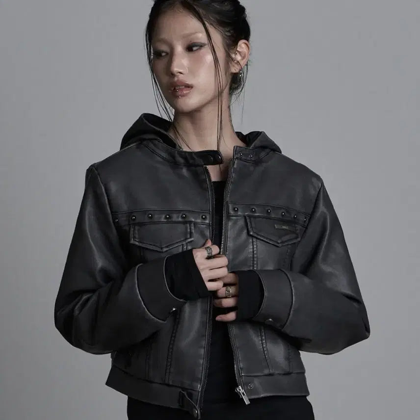 [BUNJANG] As You Are Track Leather Hoodie Jacket S / [새상품]애즈유아 트랙레더 후디 자켓S