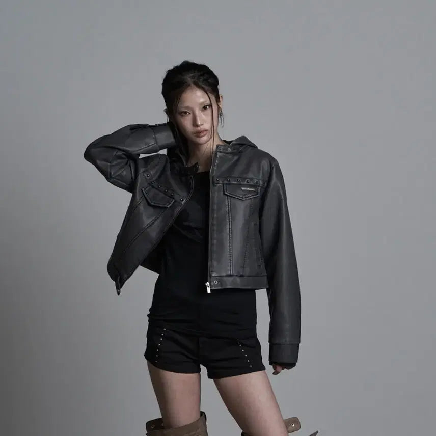 [BUNJANG] As You Are Track Leather Hoodie Jacket S / [새상품]애즈유아 트랙레더 후디 자켓S
