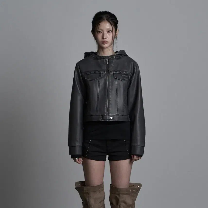 [BUNJANG] As You Are Track Leather Hoodie Jacket S / [새상품]애즈유아 트랙레더 후디 자켓S