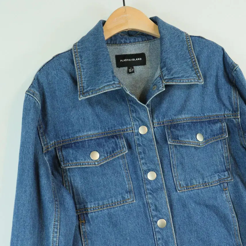 [BUNJANG] Plastic Island Cropped Denim Jacket / PLASTIC ISLAND 데님 자켓 S 크롭 청자켓