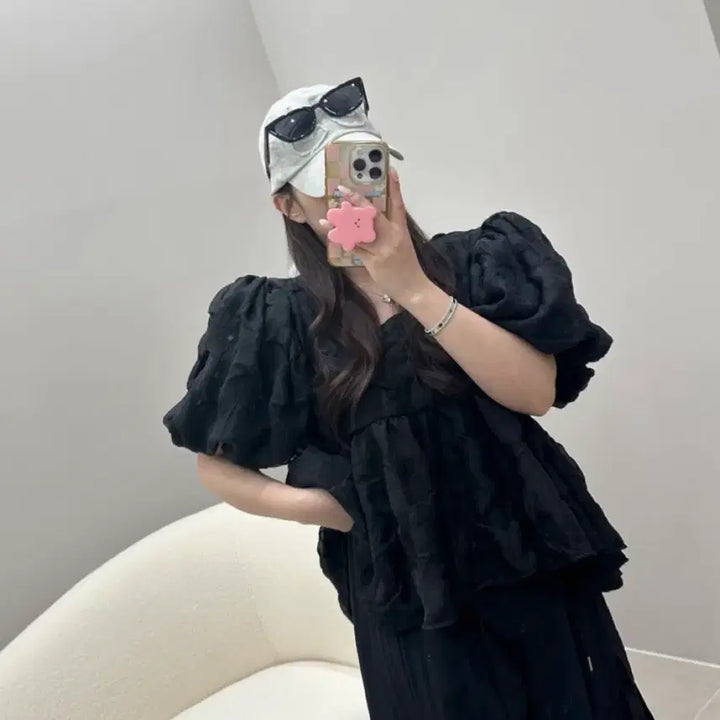 [BUNJANG] Puff Bubble Blouse - Black / <미착용 새상품> 퍼프 버블 블라우스 <블랙>