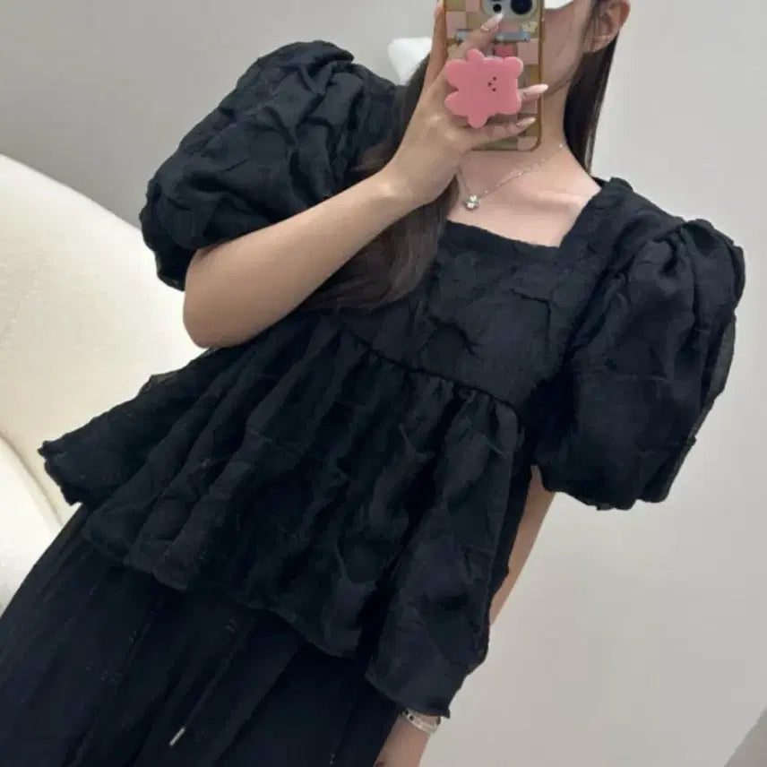 [BUNJANG] Puff Bubble Blouse - Black / <미착용 새상품> 퍼프 버블 블라우스 <블랙>
