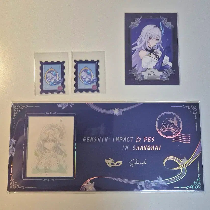 [BUNJANG] Genshin Impact Skirk Shanghai Fes Stamp Original Ticket POB Photocard Bundle Set / 마지막 가격)원신 스커크 상하이 fes 우표 원화티켓 특전 포토카드 일괄