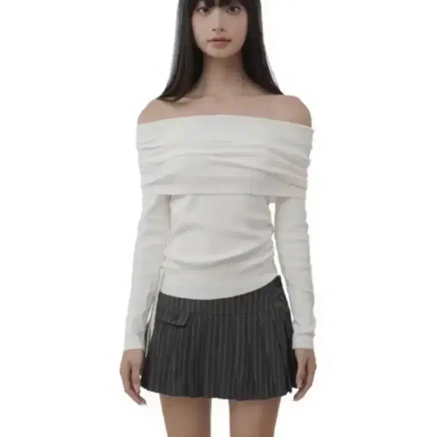 [BUNJANG] Clicheria Claudy Frappe Off-Shoulder Knit White / 클리시어 클라우디 프라페 오프숄더 니트 화이트