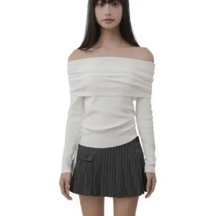 [BUNJANG] Clicheria Claudy Frappe Off-Shoulder Knit White / 클리시어 클라우디 프라페 오프숄더 니트 화이트