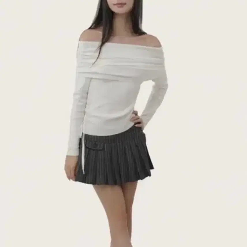[BUNJANG] Clicheria Claudy Frappe Off-Shoulder Knit White / 클리시어 클라우디 프라페 오프숄더 니트 화이트