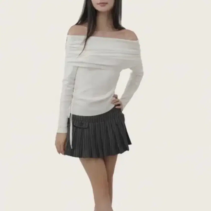 [BUNJANG] Clicheria Claudy Frappe Off-Shoulder Knit White / 클리시어 클라우디 프라페 오프숄더 니트 화이트
