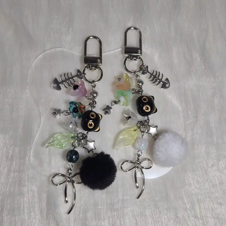 [BUNJANG] Pompom Cat Beaded Keyring / 폼폼고양이키링 비즈키링
