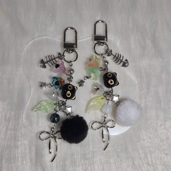 [BUNJANG] Pompom Cat Beaded Keyring / 폼폼고양이키링 비즈키링