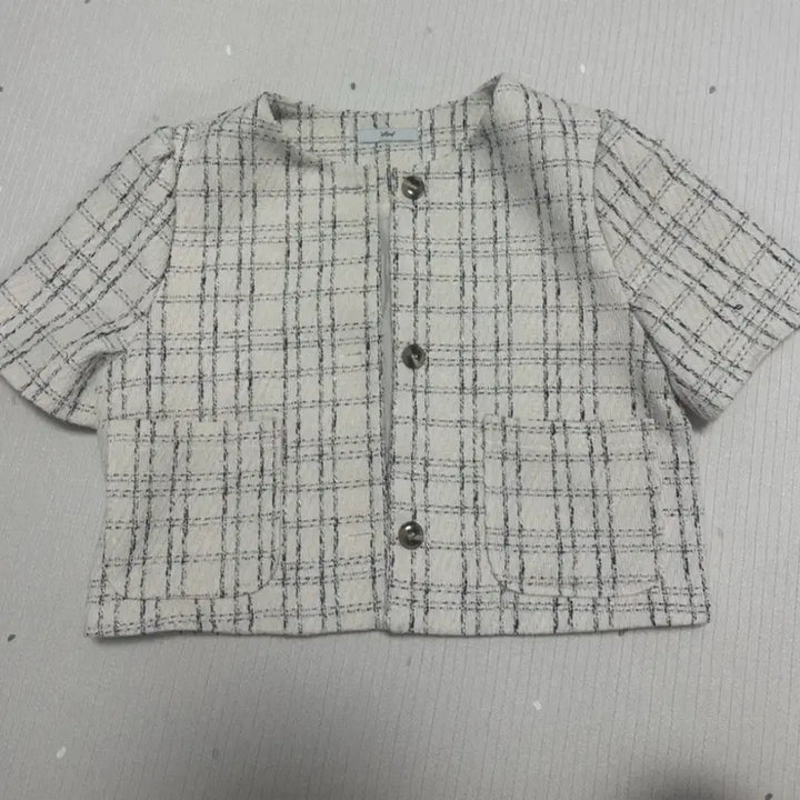 [BUNJANG] Leshop Tweed Checkered Short Sleeve Jacket / Leshop 르샵 트위드 체크 반팔 자켓