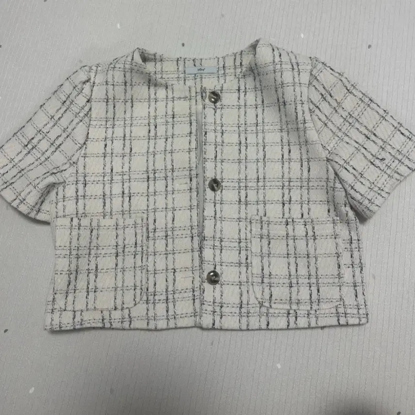 [BUNJANG] Leshop Tweed Checkered Short Sleeve Jacket / Leshop 르샵 트위드 체크 반팔 자켓