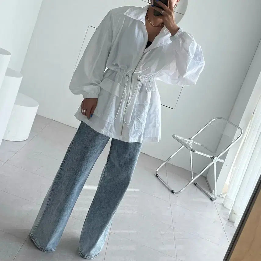 [BUNJANG] Oversized Drawstring Windbreaker Jacket / 오버핏 드로스트링 야상 집업 자켓 빅사이즈가능
