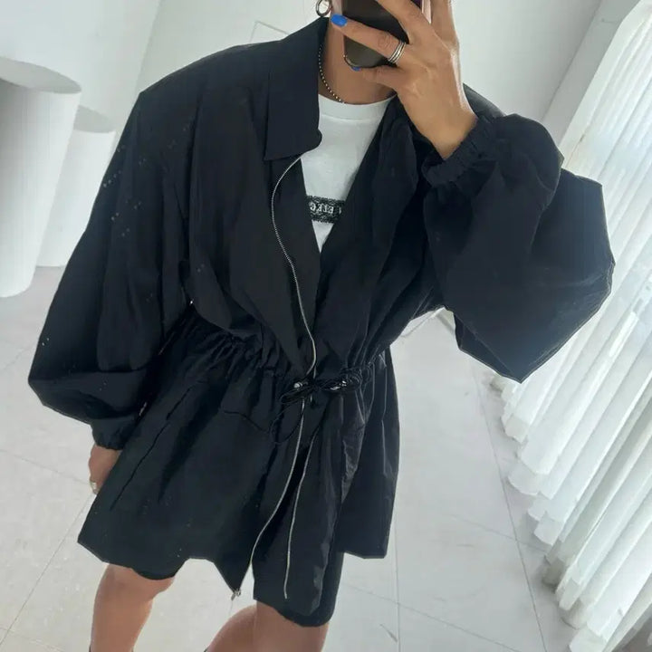 [BUNJANG] Oversized Drawstring Windbreaker Jacket / 오버핏 드로스트링 야상 집업 자켓 빅사이즈가능