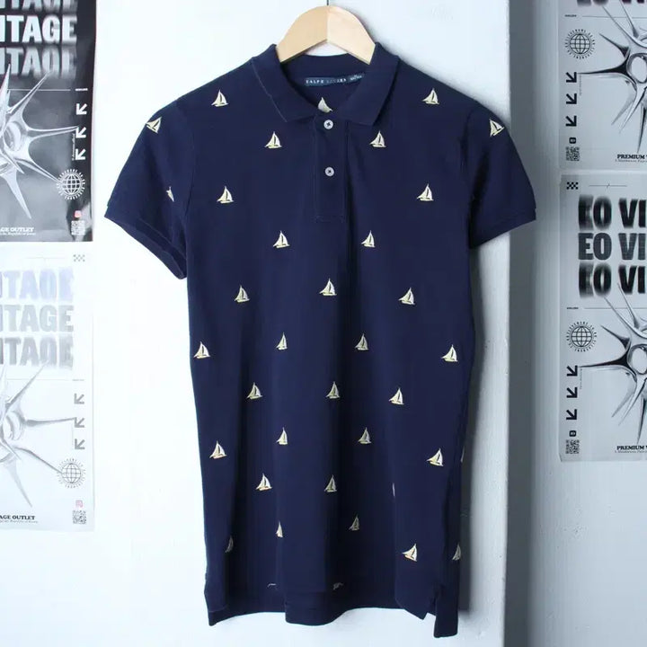[BUNJANG] Polo Ralph Lauren Embroidered Navy Polo Shirt / W(M) 폴로 랄프로렌 반팔 카라 티셔츠 자수패턴 네이비-181D8