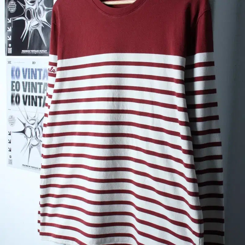 [BUNJANG] Beanpole 2XL Striped Burgundy Long Sleeve T-shirt / (2XL) 빈폴 긴팔티셔츠 빅사이즈 스트라이프 버건디 올드스쿨-1817A