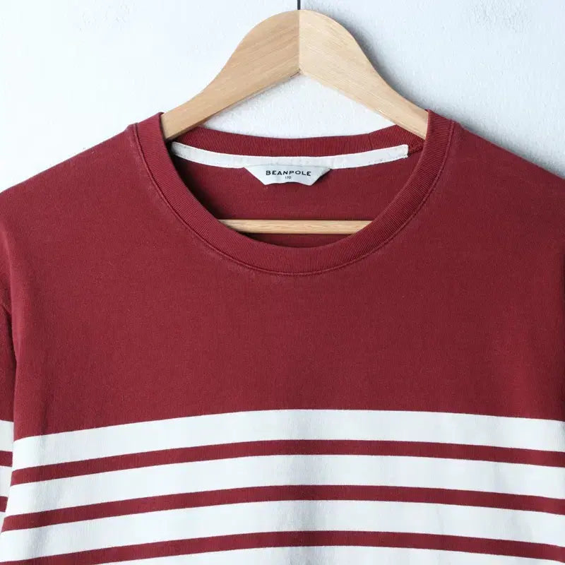 [BUNJANG] Beanpole 2XL Striped Burgundy Long Sleeve T-shirt / (2XL) 빈폴 긴팔티셔츠 빅사이즈 스트라이프 버건디 올드스쿨-1817A