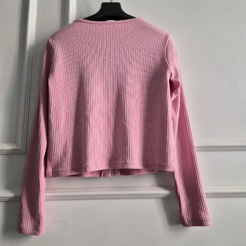 [BUNJANG] Pink Ribbed Crop Cardigan / 핑크 골지 크롭 티